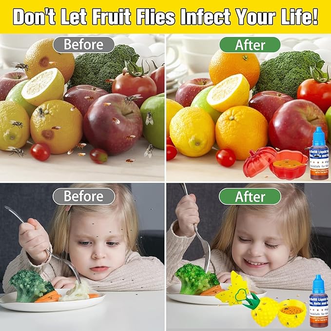 Fruit Fly Trap Refills Liquid Only, Fruit Fly Traps for Indoors,Ready-to-Use Gnats Killer Indoor Trap,Gnat Catcher for Home Kitchen (6 Pack)