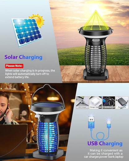 Solar Bug Zapper Outdoor Waterproof, Portable Pest Control Electric Mosquito Zapper Killer with Panel Sensor, Rechargeable Insect Trap Fly Zapper for Home, Patio, Backyard, Camping
