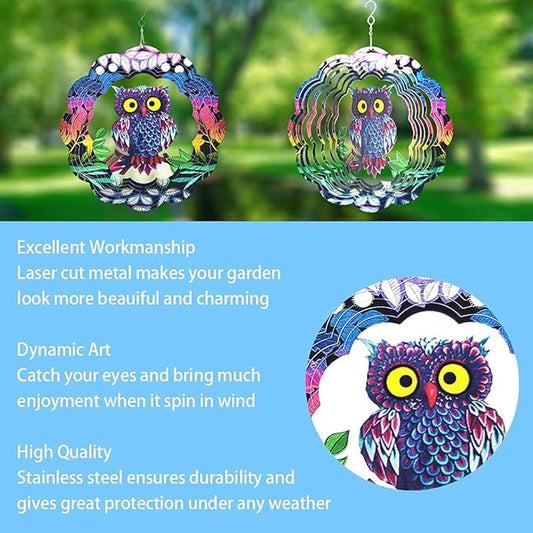 Owl Wind Spinner,Yard Art Garden Decor Owl Wind Spinners Outdoor Metal 3D Kinetic Sculptures Stainless Steel Wind Spinners Outdoor Indoor Clearance Ornaments Gifts Unique Spinners for Yard