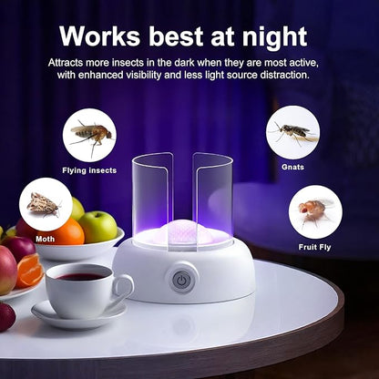 Fruit Fly Traps for Indoors Gnat Trap Lamp, Double Side Sticky Paper 360° Attraction for Fruit Fly, Gnats 9 Refills + 1 Starter Kit (Dutch White)