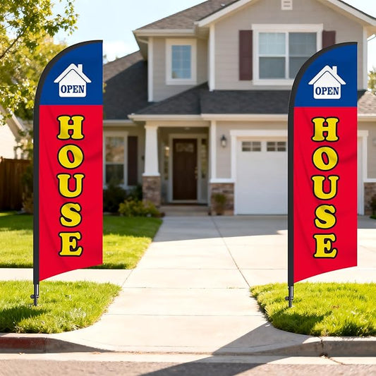 2 Packs Open House Flag for Real Estate 8 Ft Open Feather Flags Banner with Pole Kit and Ground Stake for Outside Outdoor