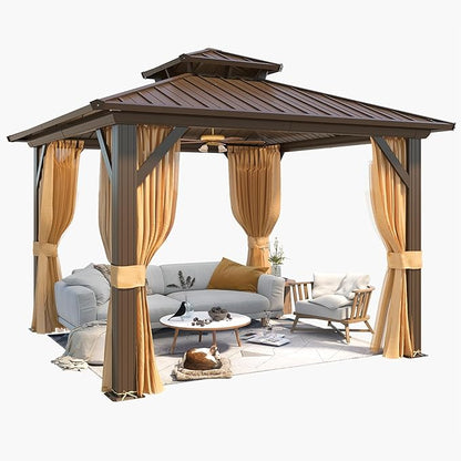 YOLENY 10' x 10' Hardtop Gazebo, Metal Gazebo with Aluminum Frame, Double Galvanized Steel Roof, Curtains and Netting Included, Pergolas for Patios, Garden, Parties, Lawns