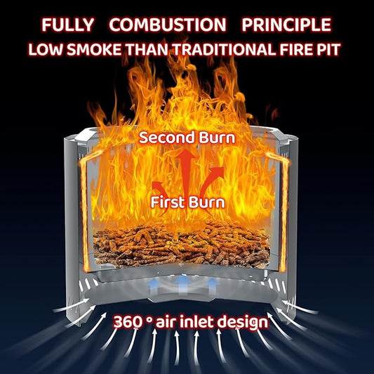 15 Stainless Steel Smokeless Fire Pit, Outdoor Smokeless Firepit, Wood Burning Fire Pits for Camping, Bonfire, Low Smoke Firepit for Outside (Oblique Hole)