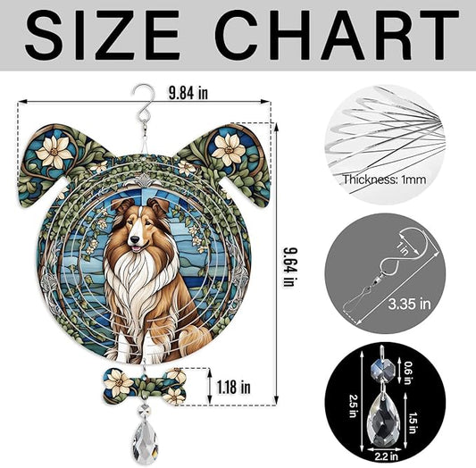 Rough Collie Dog Ears Wind Spinner, Rough Collie Wind Spinner Hanging for Yard and Garden V02