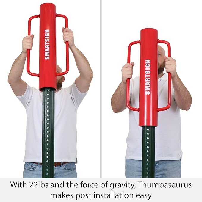 SmartSign Post Driver, Heavy Duty 22 lb Steel Post Pounder for Sign Posts/U-Channels/Fence Posts, Red