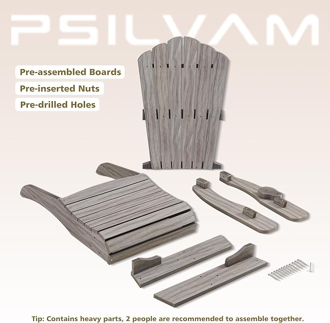 Psilvam Oversized Adirondack Chair, Fade-Resistant & Odor-Free Poly Lumber Fire Pit Chairs with Cup Holder, Weatherproof Lawn Chair, Easy 15 Min Install Patio Chair, 350 Lbs Support (1, Light Gray)