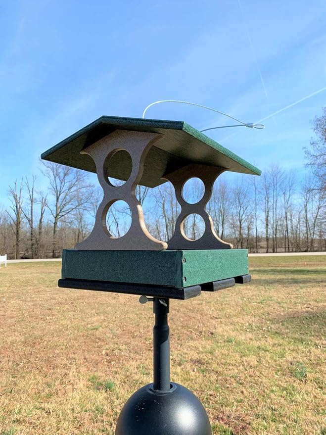 JCS Wildlife Medium Poly Fly-Thru Bird Feeder w/Removable Seed Tray - Holds 4 Cups of Bird Seed to Attract Cardinals, Chickadees, and More Backyard Birds (Green)