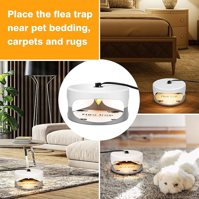 Flea Traps for Inside Your Home 2 Packs, Flea Light Trap for Indoor, Bed Bug Killer with Sticky Pads & Light Bulb Replacement, Natural Fleas Insect Infestation Treatment Trap