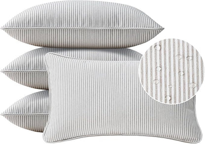 Decorative Outdoor Water Repellent Throw Pillows with Inserts, Set of 4, 20" x12" Pillows for Patio, Backyard, Bed, Couch, and Patio Furniture, Tan Stripe