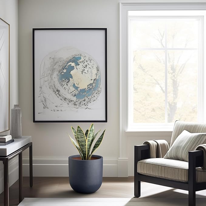 Kante 16.5" Round Concrete Planter, Large Cylinder Plant Pot with Curved Bottom and Drainage Hole, for Indoor and Outdoor Use – Garden or Patio, Charcoal Finish with Warm Brown Interior