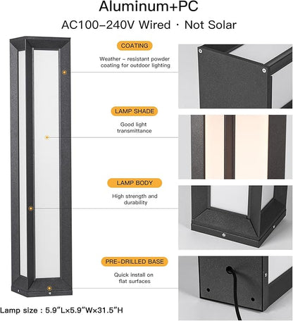 Outdoor Pathway Lights, 31.5" Landscape Path Light Wired, High Voltage Modern Bollard Lighting Fixture, Waterproof Driveway Floor Lamp Patio Lawn Walkway LED Lantern for Yard Backyard Pool Garden