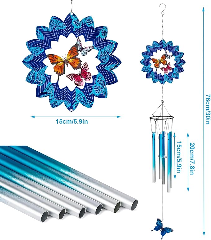 TUOKING Wind Chimes for Outside 3D Butterfly Wind Spinner Windchimes Outdoor Yard Hanging Decor for Garden Patio, Unique Gift for Mom,Women,Chimes Lovers