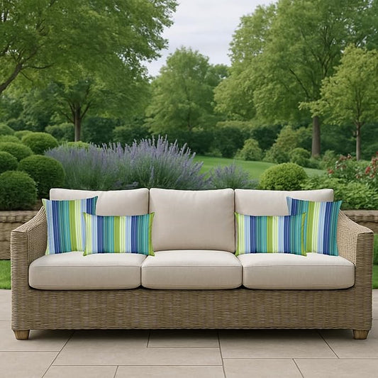 RSH DECOR: Sunbrella Square Throw Pillows Set of 4 | 24" x 24" | Water and Fade-Resistant Performance Fabric | Outdoor Pillow Covers with Down-Alternative Inserts | Seville Seaside