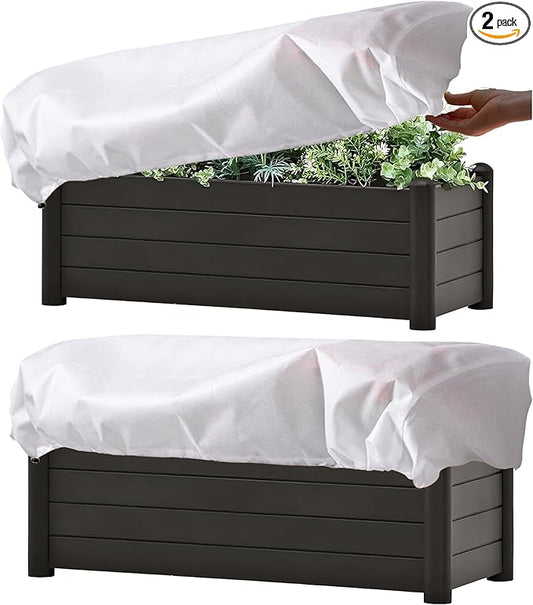 2 Pcs Rectangular Plant Box Cover Winter Plant Covers Freeze Protection Frost Covers for Flower Boxes with Drawstring for Outdoor Balcony Windowsill (39.3 x 17.7 x 15.7 in)