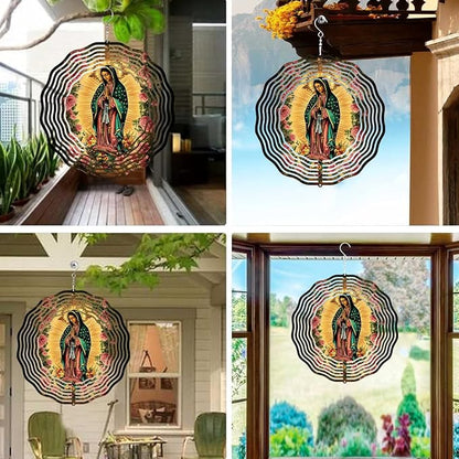 Virgin Mary Prayer Wind Spinner, Metal Wind Spinners Outdoor Indoor, Virgin Mary Rose Hanging Garden Decor for Outside, Stainless Wind Spinners for Yard and Garden 10 inch 3D (25.76X25 CM)