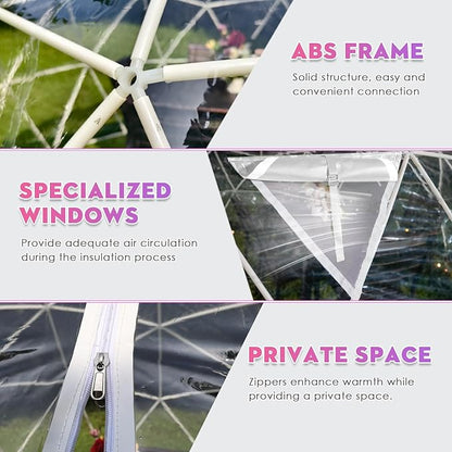 9.6FT Garden Dome Tent, 9.5 x 5.7 ft Outdoor Clear Bubble Tent for 2-4 Person, All-Weather Geodesic Dome Greenhouse with Window & Door, PVC Transparent Tent for Patio, Camping (9.6FT - White)