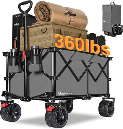 Moon Lence Collapsible Folding Wagon Cart Heavy Duty Folding Garden Portable Hand Cart with All-Terrain Beach Wheels, Adjustable Handle (Grey)