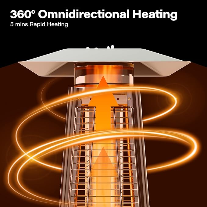 LAUSAINT HOME Pyramid Patio Heater, 48,000 BTU Outdoor Patio Heaters for Outdoor Use, Upgraded 87" Quartz Glass Tube Propane Heater for Deck Backyard Commercial, Tip-Over Protection, Cover & Wheels