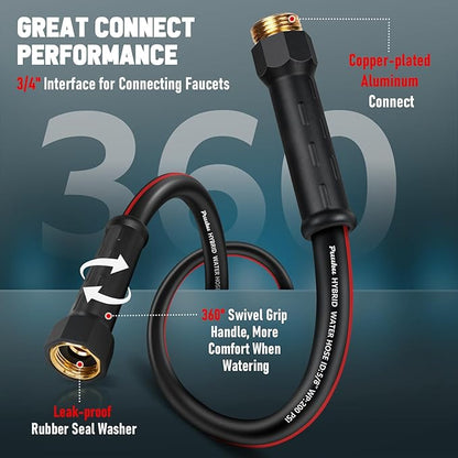 Garden Hose 25ft x 5/8", NON-EXPANDABLE Heavy Duty Premium Flexible Water Hose, No Kink, Leakproof, Lightweight Hybrid Hose with Male to Female Fittings for Household&Backyard