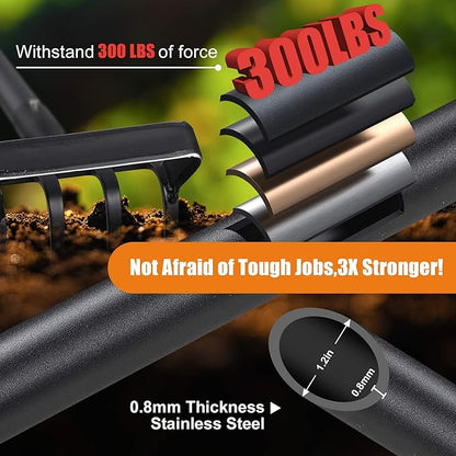 Dual Function Hoe Garden Tool - 36-82” Extra Long Handle Lightweight Stirrup Hula Hoe for Easy Weeding, Carbon Steel Sharp Blade & 4 Tine Rake for Gardening