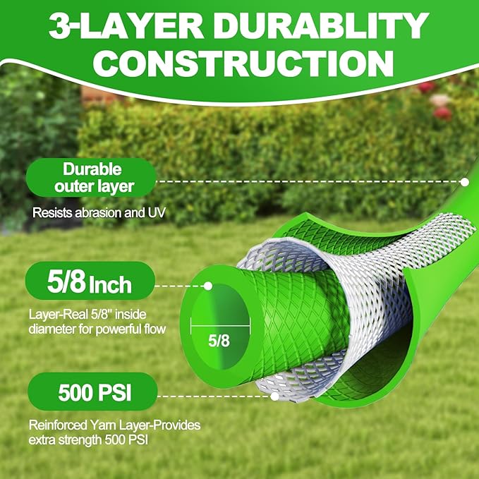 YOTOO Heavy Duty Hybrid Short Water Hose 5/8"x 6',150 PSI Garden Hose, Kink Resistant, Flexible with Swivel Grip Handle 3/4" GHT Solid Brass Fitting for Watering Plants, Backyard, Reel, Green+Blue
