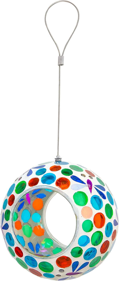 Sunnydaze 6-Inch Glass Mosaic Hanging Bird Feeder for Outdoors - Fly-Through Wild Bird Feeder - Dragonfly Dreams