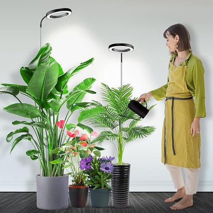 Garpsen Grow Light, Full Spectrum Plant Lights for Indoor Growing with Gooseneck (No Base), 3 Colors Modes and 5 Dimmable Levels, 6/12/16H Timer, 65'' Height Grow Lamp for Large Plants-[2Pack]
