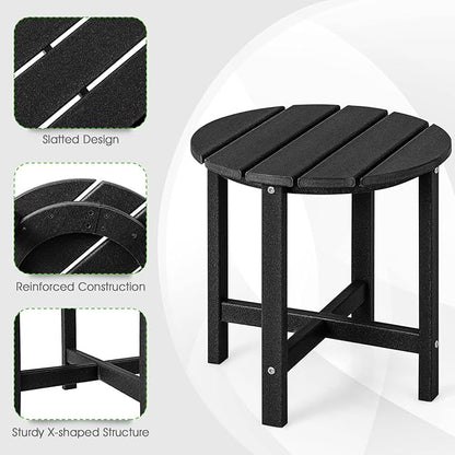 Tangkula Round Outdoor Side Table, 18 Inch Weather Resistant HDPE Adirondack Table, Outdoor Indoor Chairside End Tables, Patio Side Table for Lawn Garden Balcony Backyard, Easy Assembly (2, Black)