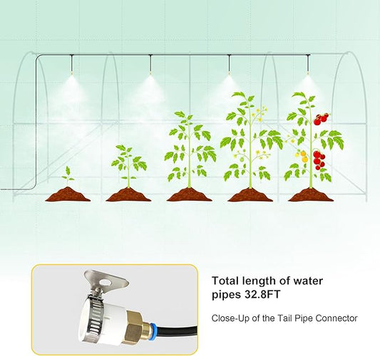 GOJOOASIS Greenhouse with Water System Outdoor Green House for Outside Winter Heavy Duty Large Walk-in Tunnel Portable Greenhouses for Backyard Plants Shed (15'x7'x7' w/ Irrigation System)