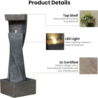 47.2" H Garden Fountains Outdoor Modern Water Fountain Indoor Floor Standing Large Waterfall with LED Lights and Pump for Patio Decor, Yard Decorations