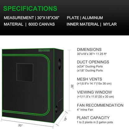 MELONFARM Small Grow Tent for Aerogarden，30”x18”x36” ，Hydroponics Growing System ，Highly Reflective 600D Diamond Mylar Canvas with Ventilation window and Floor Tray for Hydroponic Indoor Plant Growing