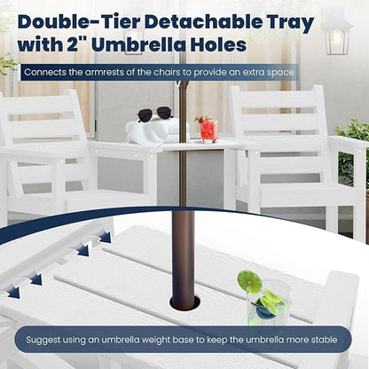 Tall Adirondack Chairs Set of 2, All Weather HDPE Poly Bar Height Balcony Adirondack Chair with Removable Double Connecting Trays, Outdoor Adirondack Barstools for Deck, Patio, Yard, Pool, Lawn