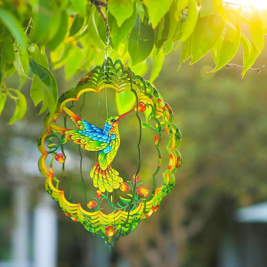 Hummingbird Wind Spinners Hummingbird Gifts for Women/Men 12 inch 3D Stainless Steel Hanging Wind Spinner Metal Bird Wind Catchers Kinetic Sculpture for Indoor/Outdoor Decor,Yard Art,Garden Decoration