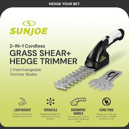 Sun Joe HJ604C 7.2-Volt Cordless Grass Shears and Trimmer, Charger and Battery Included
