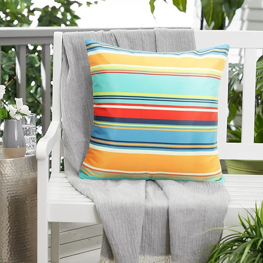 Outdoor Waterproof Throw Pillow Covers 20x20 Inches Decorative Lines Striped Pillow Covers Blue Square Cushion Cases for Patio Furniture Tent Garden Couch,Set of 2,Color Stripe(Blue)
