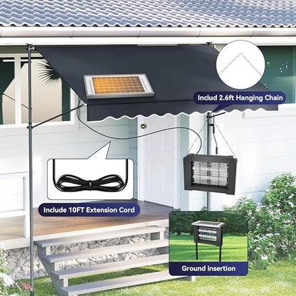 Solar Bug Zapper Outdoor Mosquitos Zapper Solar Powered Bug Zapper Camping Fly Control for 2000 sq.ft Waterproof Fly Killer Solar Mosquito Zapper for Lawn and Back Yard (10FT Extension Cord)