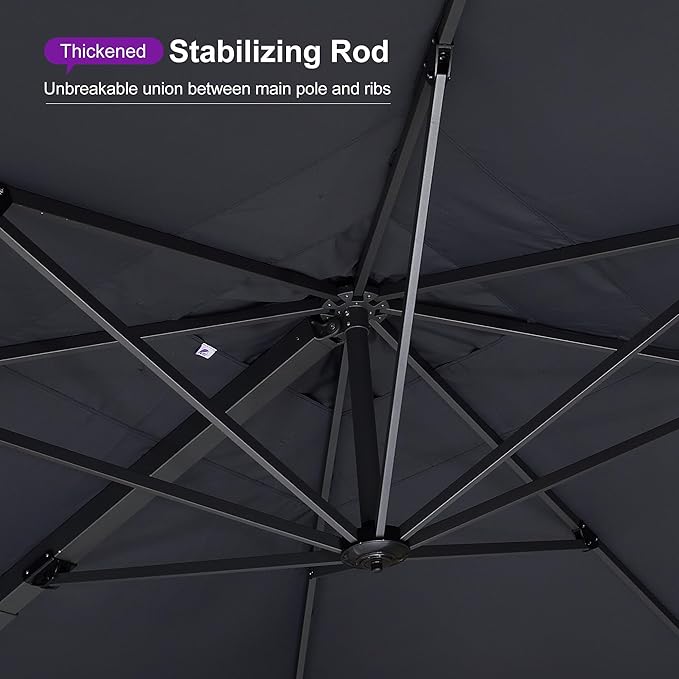 PURPLE LEAF 11' X 15' Rectangle Patio Umbrella Large Outdoor Aluminum Offset Umbrella with 360° Rotation Cantilever Umbrella with Base Included for Garden Deck Backyard Pool Grey
