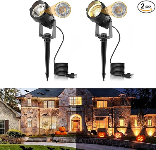 L LOHAS LED 5W Dusk to Dawn Outdoor Lighting, Auto On/Off 3000K Landscape Outdoor Spotlight, IP66 Waterproof Plug in Spot Lights for Yard, Garden, House, Pathway, Plant, UL Listed (2 Pack)