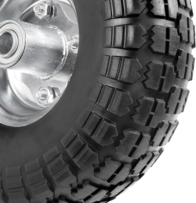 4.10/3.50-4 Tire Wheels Flat Free 10" Heavy Duty Solid Flat-Free Replacement Tire with 5/8 Axle Compatible with Gorilla Carts, Wheelbarrow, Dolly, Hand Truck (2-Pack)