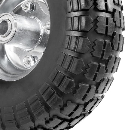 4.10/3.50-4 Tire Wheels Flat Free 10" Heavy Duty Solid Flat-Free Replacement Tire with 5/8 Axle Compatible with Gorilla Carts, Wheelbarrow, Dolly, Hand Truck (2-Pack)
