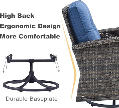HUMMUH Patio Furniture 6-Piece PE Wicker Outdoor Conversation Set,All-Weather Rattan Swivel Chairs with Ottomans Glider Loveseat for Backyard,Poolside,Deck
