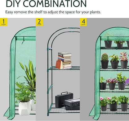 EAGLE PEAK 4-Tier Mini Greenhouse Portable Green House with Shelves & Weather-Resistant PE Cover, Small Greenhouse for Seedlings & Gardening Gifts, 32x18x63 in, Clear/Green