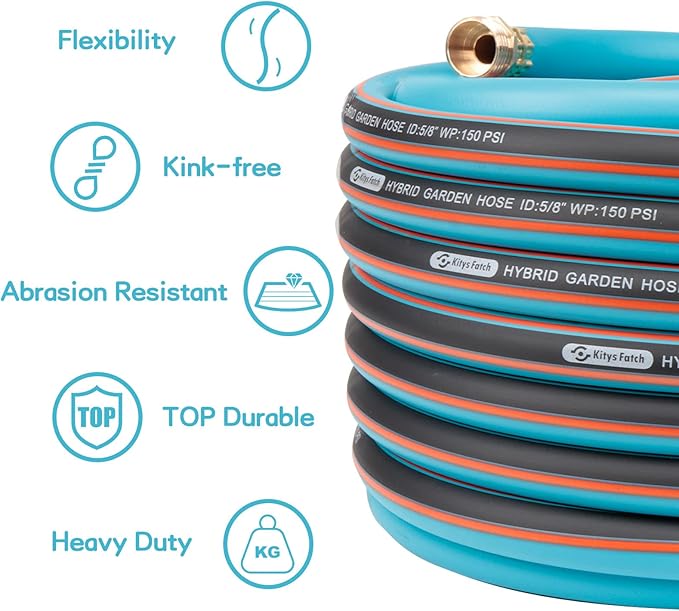 Flexible Garden Hose 25ft 5/8", New Upgraded Leak-Proof, Ultra-Durable, Kink Free Heavy Duty Water Hoses with Spray Nozzle-3/4''Solid Brass Fitting for All-Weather Outdoor, Yard, Car Wash