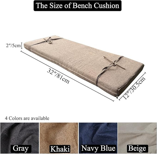 32 x 12 Inches Piano Bench Cushions for Indoor Furniture with Ties Non Slip Kitchen Dining Room Bench seat Cushion for Shoe Storage Ottoman Window Settee Pad, Khaki
