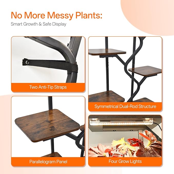 Bstrip 8-Tier Plant Stand with Grow Light, 57 Inch Indoor Plant Shelf, Decor Flower Stand for Living Room & Patio, Rust-Resistant Pipes & Waterproof MDF Boards
