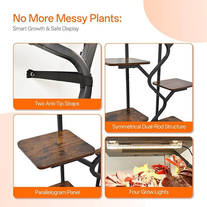 Bstrip 8-Tier Plant Stand with Grow Light, 57 Inch Indoor Plant Shelf, Decor Flower Stand for Living Room & Patio, Rust-Resistant Pipes & Waterproof MDF Boards