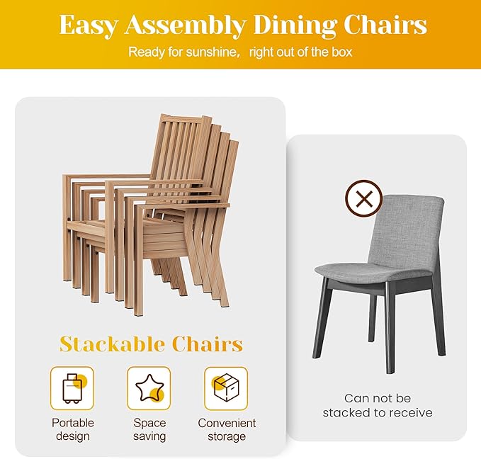Patio Dining Chair Set of 4, Aluminum Outdoor Dining Chairs with Waterproof Cushions, Metal Outdoor Patio Furniture Seating for Porch, Balcony, Deck, Backyard, Light Wood Color