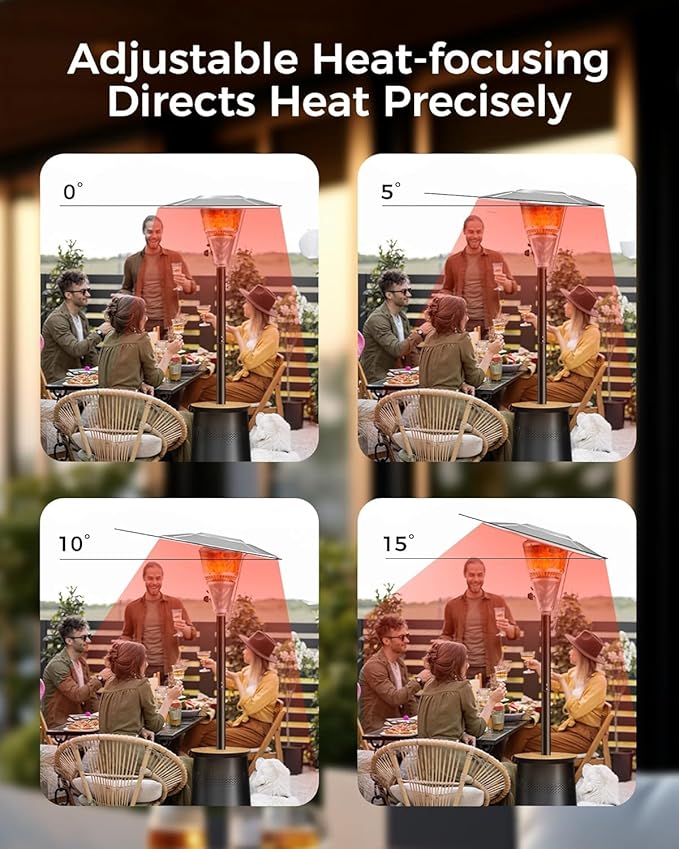 50,000 BTU Patio Heater for Outdoor Use With Adjustable Heat Focusing Top, Portable Propane Patio Heater with Wheels, Stainless Steel Burner for Porch Deck Garden (Black)