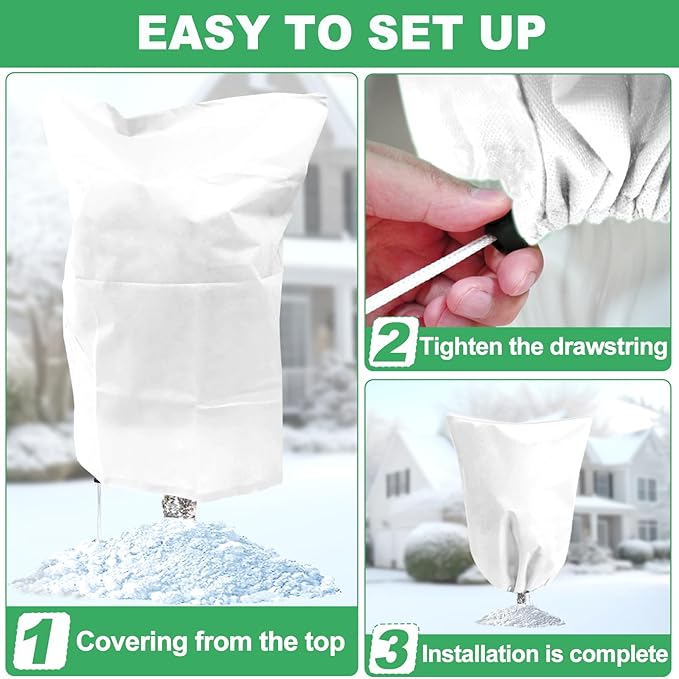3 Pack Plant Covers Freeze Protection, 19.6" x 39.3" Frost Covers for Outdoor Plants with Drawstring, Plant Covers for Winter Tree Covers Freeze Protection, Winter Cold Weather Shrubs Jacket
