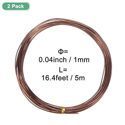 2-Rolls 1mm Bonsai Training Wire, 32.8 Feet Total Anodized Aluminum Bonsai Wires for Bonsai Tree Shaping/Branches Fixing/Trunk Holding/DIY Crafting [16.4ft Each, Bronze]